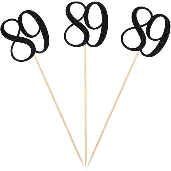 Black Glitter 89th Birthday Centerpiece Sticks, 12-Pack Number 89 Table Topper Anniversary Party Decorations