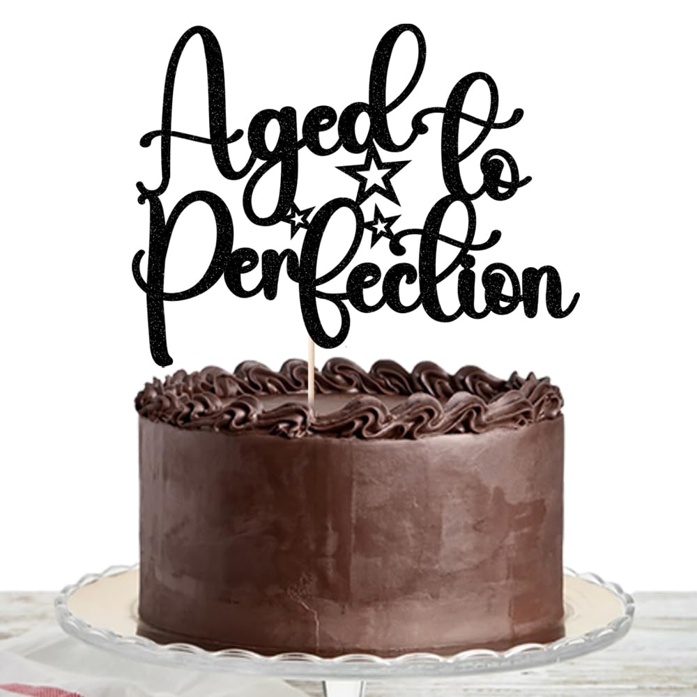 Aged To Perfection Cake Topper - Wine Lover's Birthday Decoration, Gold...