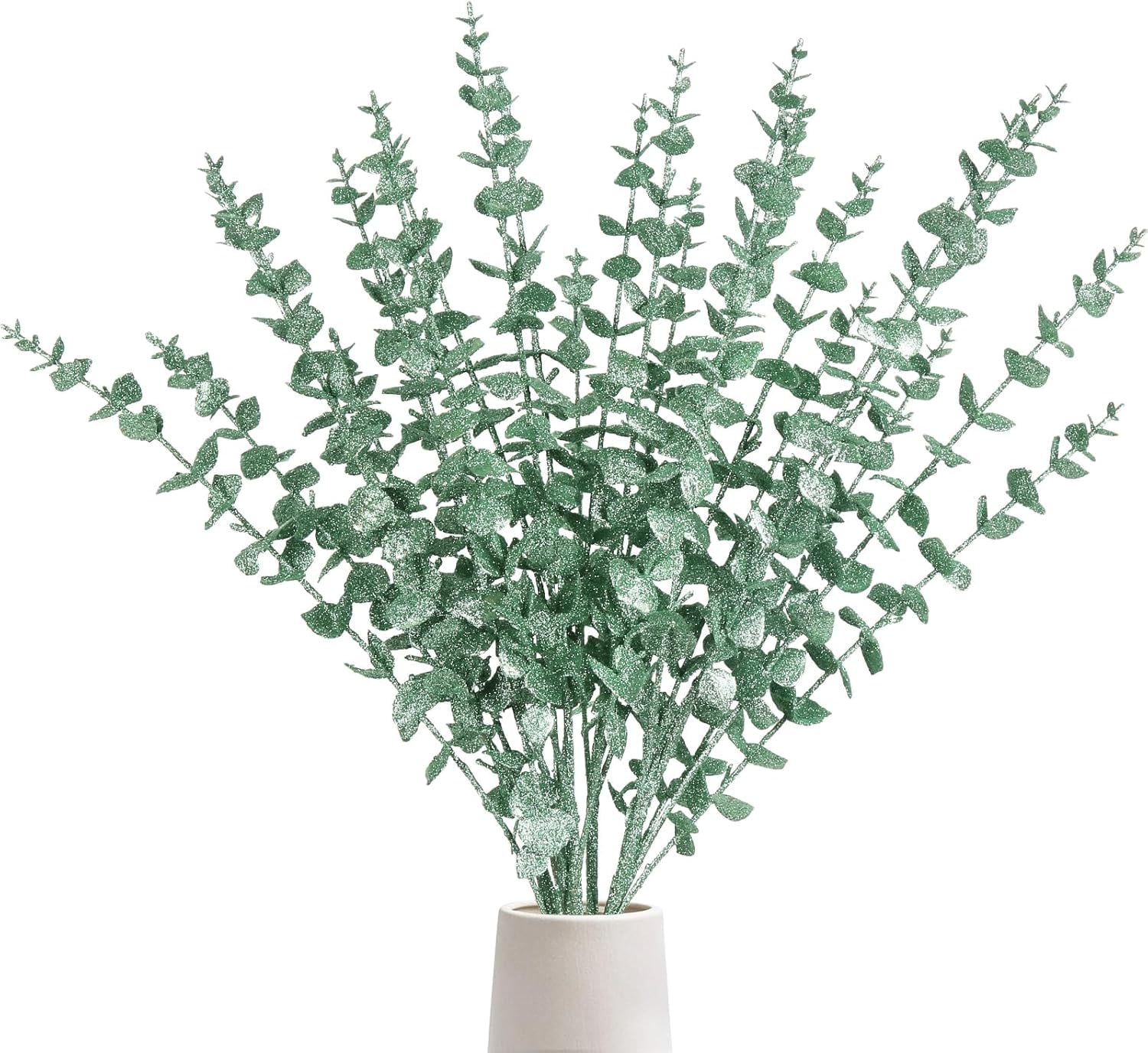 Black Glitter Artificial Eucalyptus Greenery Plants 5PCS 33'' Fake Eucalyptus Stems Faux Eucalyptus Leaves for Halloween Decorations Flower Arrangements Tall Vases Winter Festivals (Black)