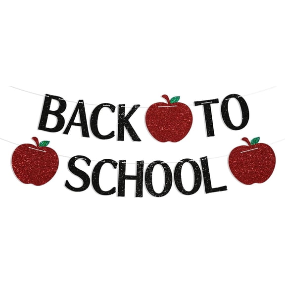Black Glitter Back to School Banner, First Day of School, Welcome Back to School Decor, Teacher Banner, Classroom Welcome Sign,Classroom, Apple Photo Prop, Back to School Party Decorations