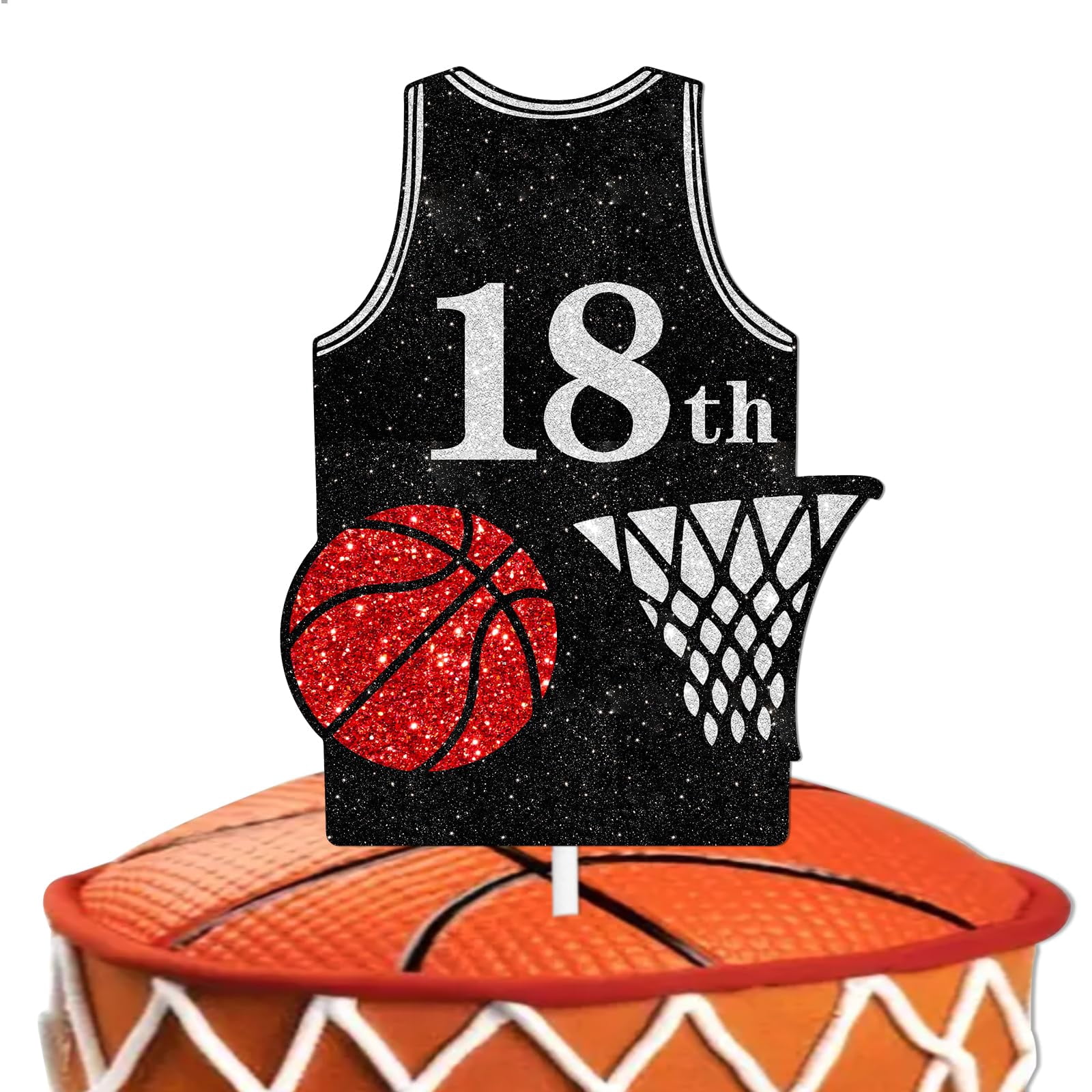 18pcs Black Glitter Basketball Cupcake Toppers - Sports Theme Birthday Party Decorations