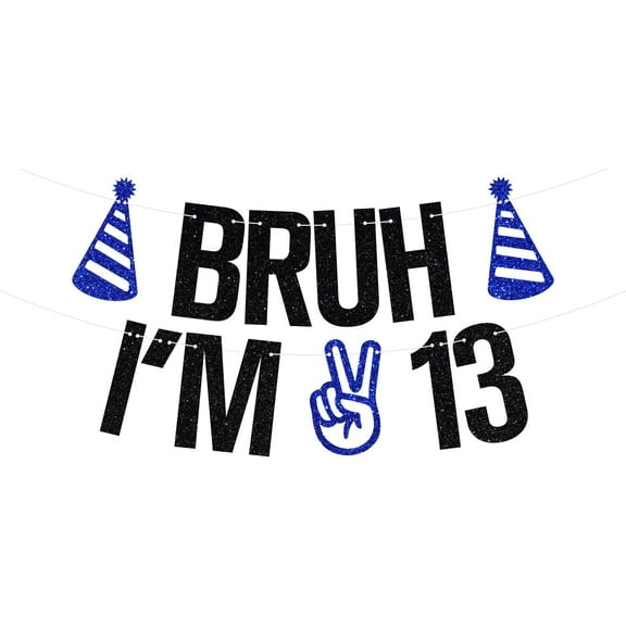 Black Glitter Bruh Im 13 Banner, Bruh Its My 13th Birthday Banner, Official 13 Teenager, Funny 13th Birthday Party Decorations Supplies for Teen Boys Girls