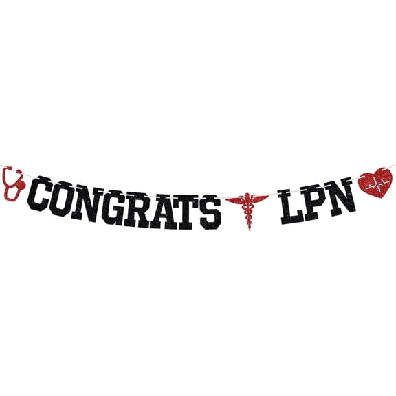 Black Glitter Congrats LPN Banner, Congrats Nurse/RN Banner Decorations, 2025 Nursing School Graduation Party Decorations Supplies