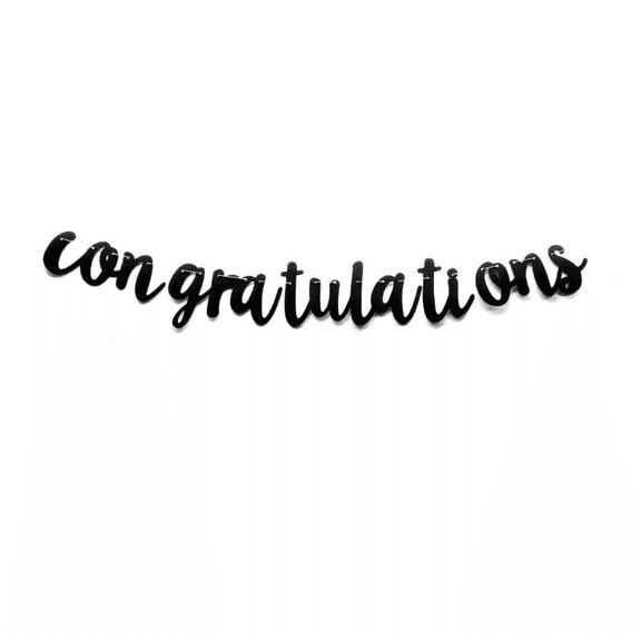 Black Glitter Congratulations Banner, Cursive Script Style, Party Decoration