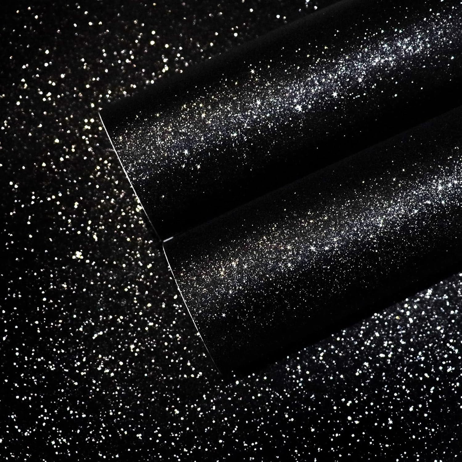 Black Glitter Contact Paper 15.7''x236'' Self Adhesive Black Glitter Wallpaper Roll Removable Glitter Fabric Wall Paper Sparkle Peel and Stick Wallpaper Decorative for Bedroom Accent Walls