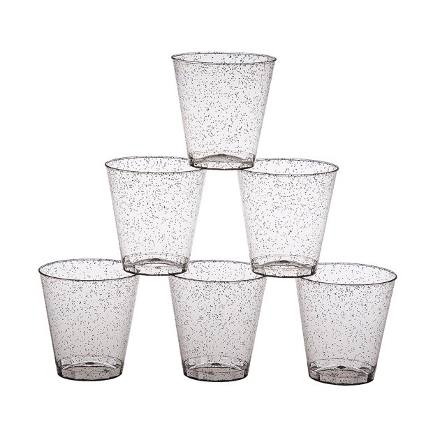 Black Glitter Disposable Plastic Shot Glasses Bulk 50 Ct