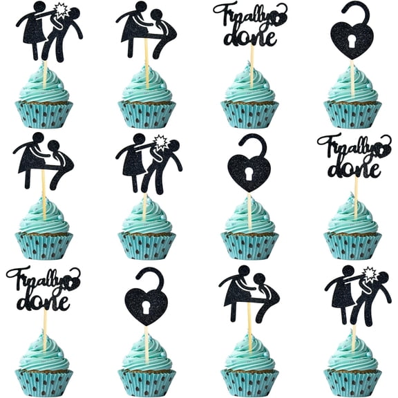 Black Glitter Finally Done Divorce Breakup Anti Marriage Cupcake Toppers 12Pcs Divorce Party New Chapter Celebration Cupcake Picks
