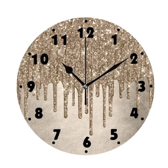 Black Glitter Jewelry Falling Gems Sparkle ShinyPrint Wall Clock Living Room Big Round Hanging Silent Wall Clocks Decor(10 Inch)