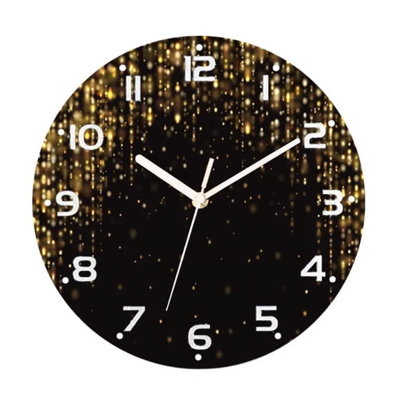 Black Glitter Jewelry Falling Gems Sparkle ShinyPrint Wall Clock Living Room Big Round Hanging Silent Wall Clocks Decor(10 Inch)