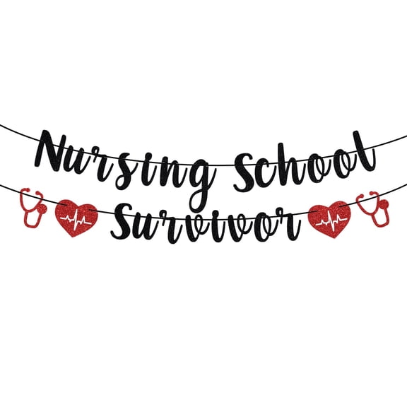 Black Glitter Nursing School Survivor Banner, Class of 2024 RN/Earned It/Nurse Call the Shots, 2024 Nursing School Graduation Party Decorations Supplies