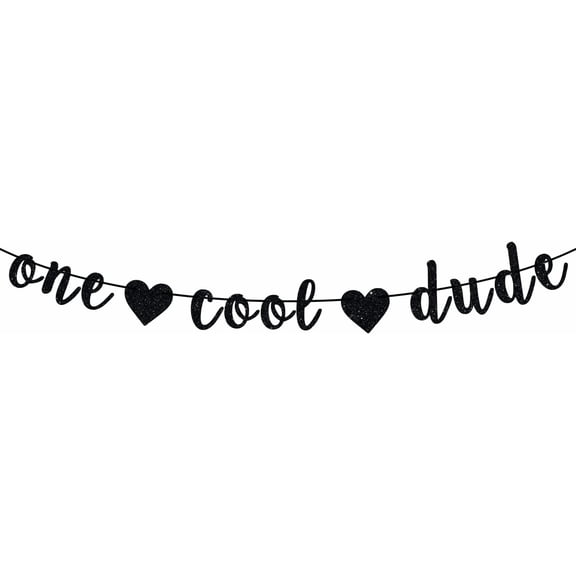 Black Glitter One Cool Dude Banner, Mr One Derful/Boss Baby First Birthday Bunting Sign, Baby Shower/Baby's 1st Birthday Party Decorations Supplies