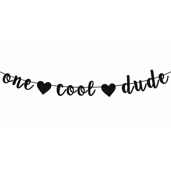 Black Glitter One Cool Dude Banner, Mr One Derful/Boss Baby First Birthday Bunting Sign, Baby Shower/Baby's 1st Birthday Party Decorations Supplies
