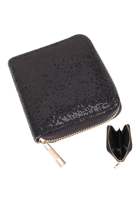 Black Glitter Pattern Coin Purse Zippered Storage Bags Change Holder Short Purse for Girls Women