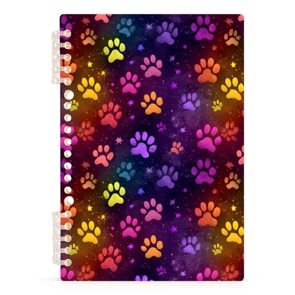 Black Glitter Paw Print Pattern A5 Notebook Refillable 60 Sheets Detachable Ring Binder PP Cover Journal