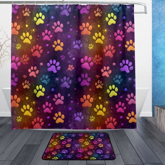 Black Glitter Paw Print Pattern Bathroom Accessory Sets Waterproof ...