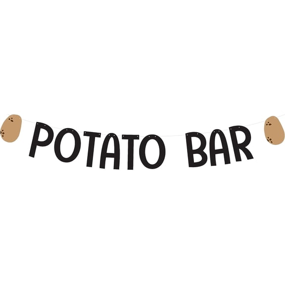 Black Glitter Potato Bar Banner with Potato Cutouts, Baked Potato Bar Party Decor
