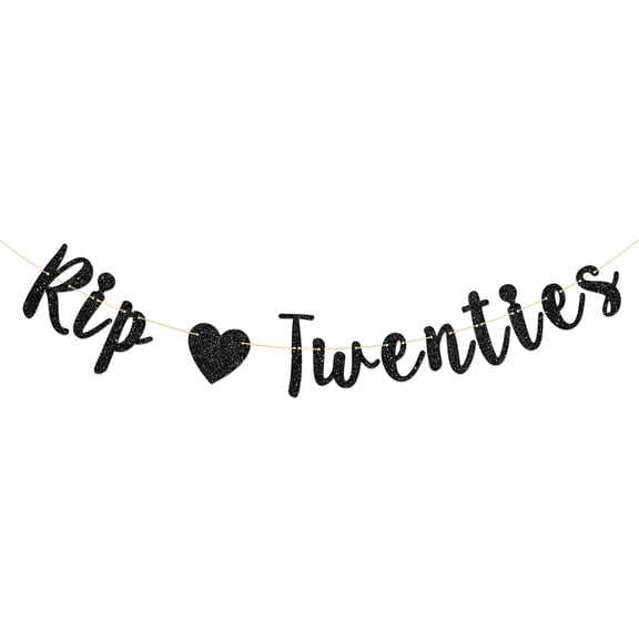 Black Glitter Rip Twenties Banner with Heart Cutout, 30th Birthday Funny Milestone Party Wall Decor