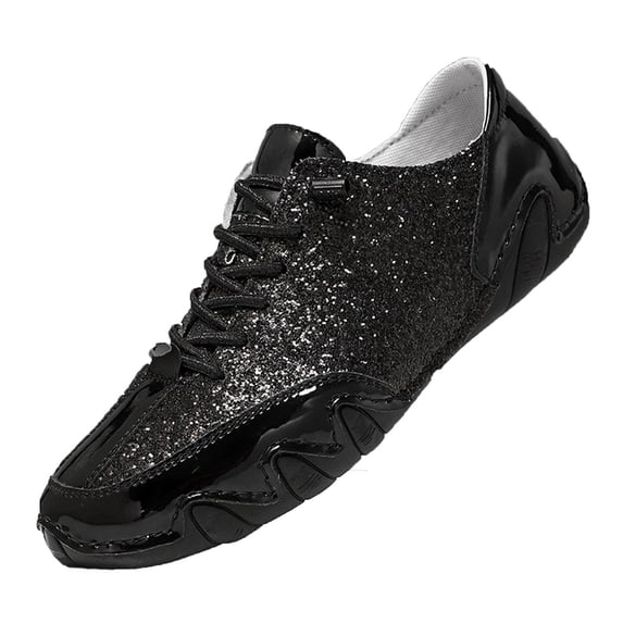 Black Glitter Sneakers for Women Men Unisex Sparkly Low Top Lace Up Casual Party Festival Shoes with Metallic Accents Non-Slip Sole,Size 5.5