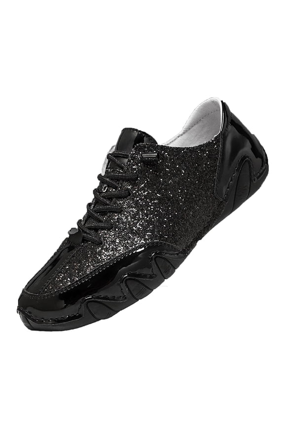Black Glitter Sneakers for Women Men Unisex Sparkly Low Top Lace Up Casual Party Festival Shoes with Metallic Accents Non-Slip Sole,Size 6