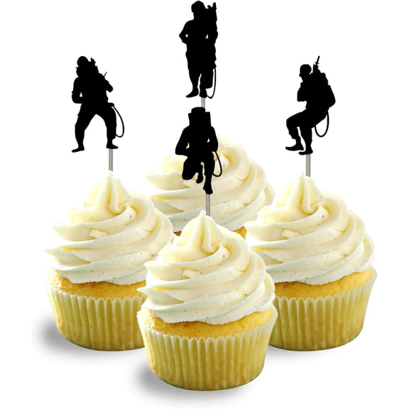 Black Glitter Soldier Cupcake Toppers, 12PCS Military Army Man Silhouette Cupcake Picks for Veteran Day, Patriotic Party, Boys Birthday Cake Decorations