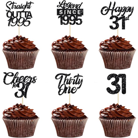 Black Glitter Straight Outta 1995 Legend Since 1995 Cheers to 31 Thirty One 31st Birthday Cupcake Toppers 12 Count Birth Year Milestone Birthday Cupcake Picks