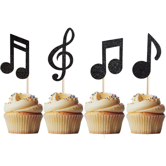 Black Glitter Treble Clef Musical Note Cupcake Toppers 12 Count Music Theme Cupcake Decor Picks