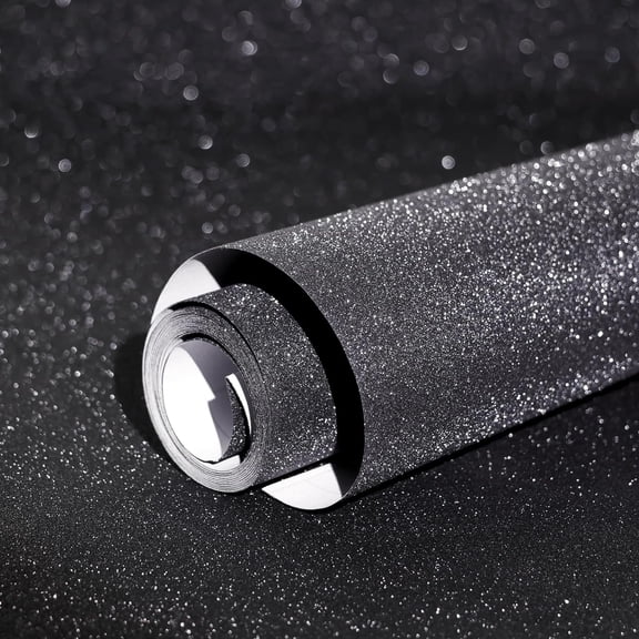 Black Glitter Vinyl Contact Paper A Set of 17.3"×1200" Self Adhesive Sparkly Stick and Peel Wallpaper Decorative Glittery Bling Wallpaper for Bedroom Living Room Walls