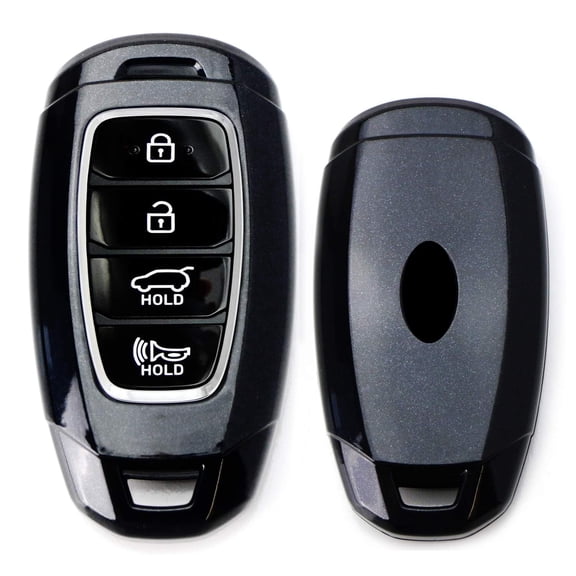 Black Gloss Finish Hard Shell Key Fob Cover Case, For 2018/2019-up Hyundai Kona Veloster Elantra GT Santa Fe Palisade 4-Button Smart Key Fob