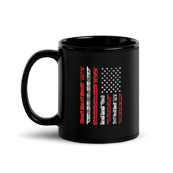 Black Glossy Mug, American Flag Vintage Train Railroad , M-8593 (11 oz)