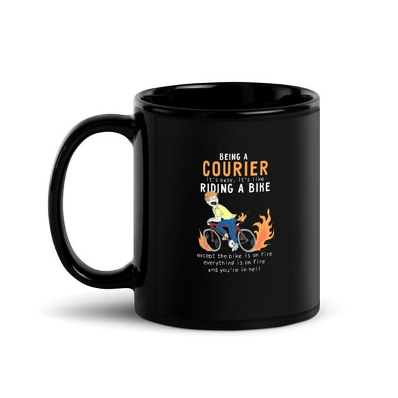 Black Glossy Mug, Courier Like Riding Bike Cyclist , M-1756 (11 oz)
