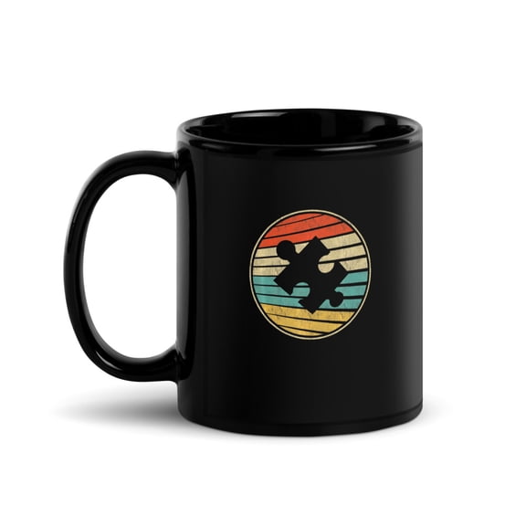 Black Glossy Mug, Cute Autism Awareness  Vintage 70s 80s Autism Mom  , M-1983 (11 oz)