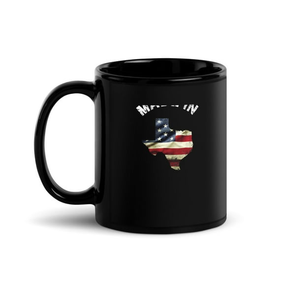 Black Glossy Mug, Distressed Made in Texas American flag vintage BAC , M-1922 (11 oz)