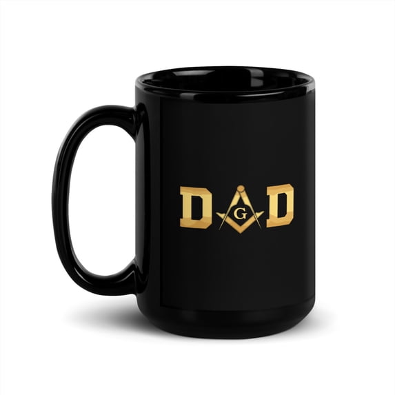 Black Glossy Mug, Mens Masonic Dad, Father's Day Gift Freemason , M-9452 (15 oz)