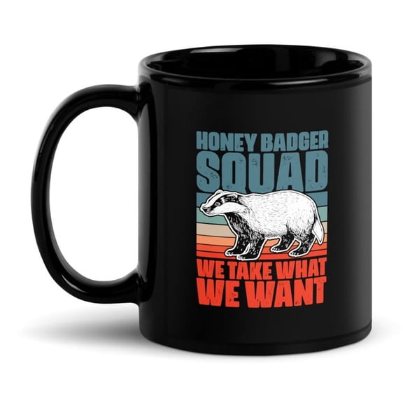 Black Glossy Mug, Retro Honey Badger Squad For A Ratel Fanatic Honey , M-3780 (11 oz)