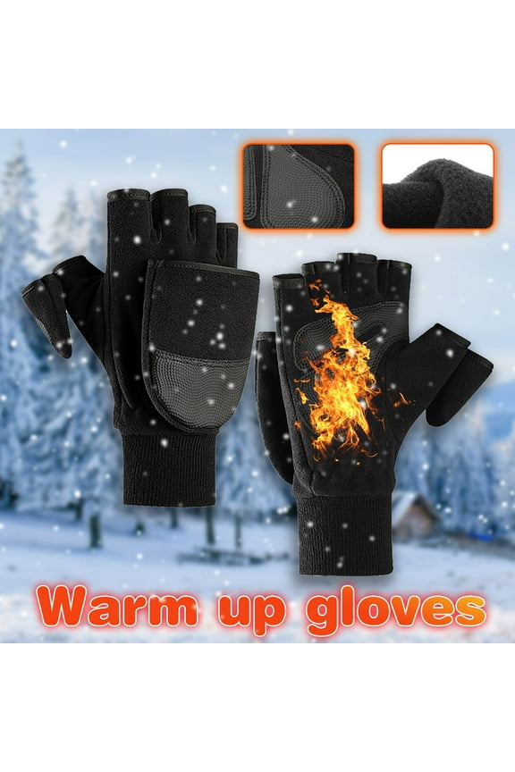 Black Gloves Mittens Men Winter Outdoor Cycling Fleece Thicken Touch-screen Fingerless Gloves