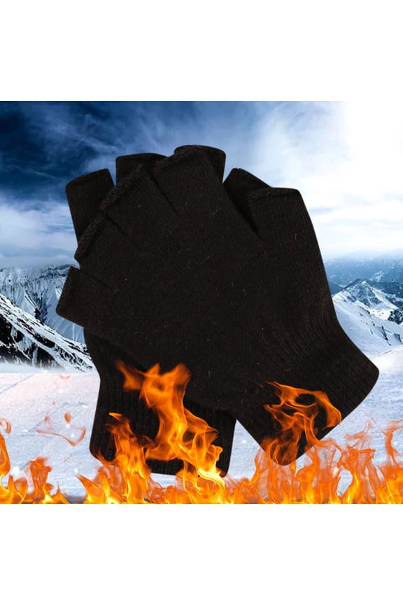 Black Gloves Mittens Men's and Women's Writing Gloves Stretch Knitted Wool Show Finger Solid Color Cycling Gloves