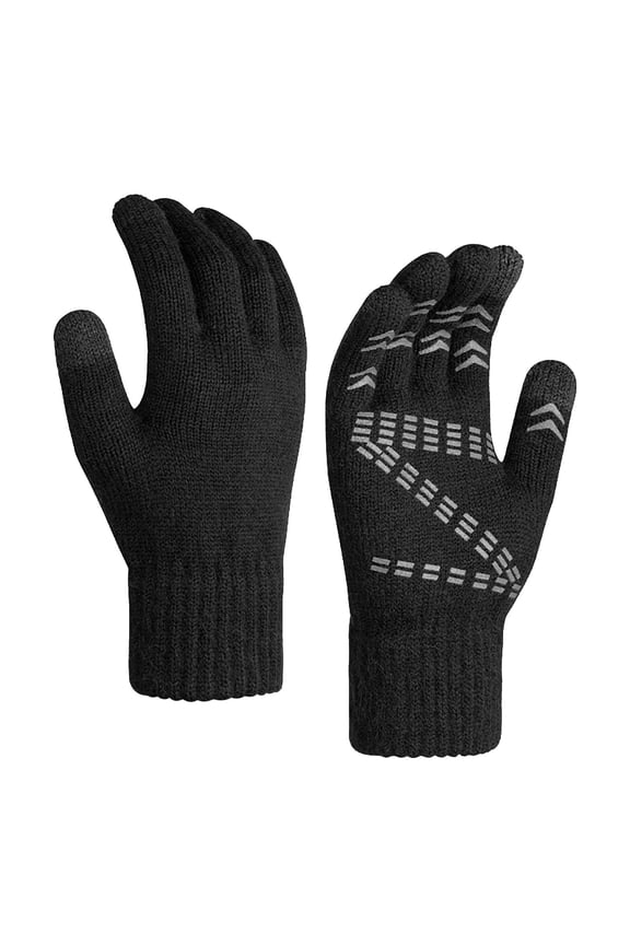 Black Gloves Mittens Unisex Winter Thermal Gloves with Grip Two Finger Design with Touchscreen Warm and Thick Thermal Blended Fleece Gloves