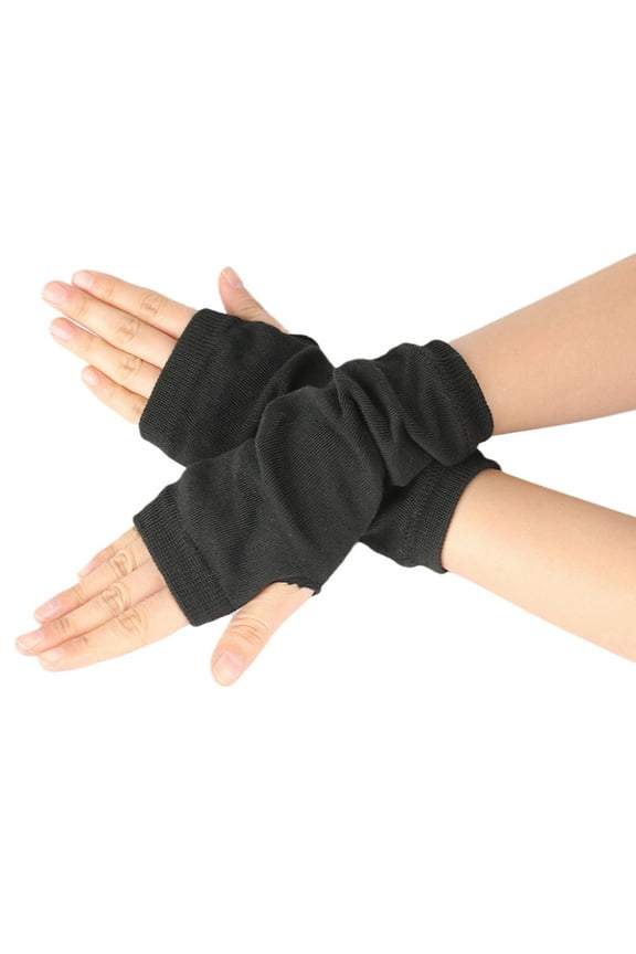 Black Gloves Mittens Women Knitted Arm Fingerless Long Mitten Wrist Elastic Warm Gloves