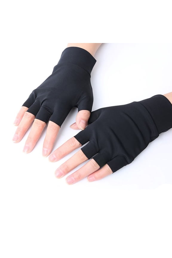 Black Gloves Mittens for Women Men Gloves Solid Color Sports Fitness Cycling Joint Pressure Gloves Half Breathable Elastic Rehabilitation Half Finger Gloves