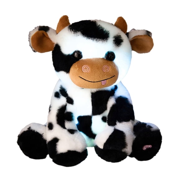 Black Glowing Plush Cow Doll Stuffed Animal Night Light Toy With Led Battery Operated For Kids Room Decor And Gift 0.35 Pounds