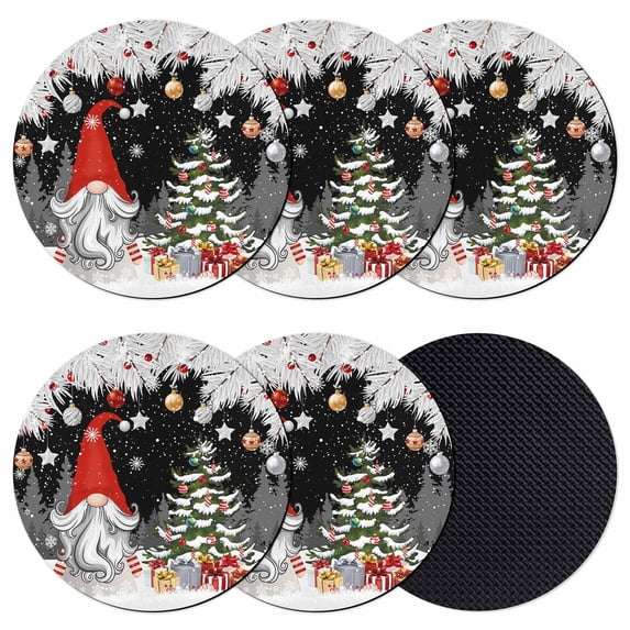 Black Gnomes Christmas Coasters Set of 6, Absorbent Coasters for Drinks, Snowflake Xmas Tree Gifts Winter Coaster for Desk Coffee Table Protection, Home Decor House Warming Gifts 4"