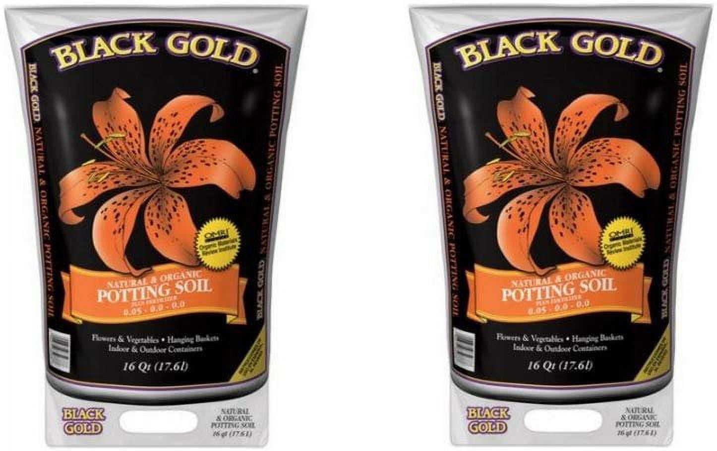 Black Gold Organic Potting Soil - All Organic, Pot Soil 16 Qt - 2 Bags, 16 Quart — Indoor & Outdoor Container & Garden Use