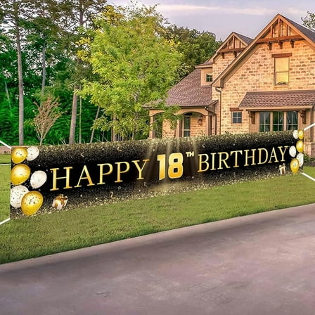 Black & Gold 18-60th Birthday Banner Decorations - Extra Large 118"x20" Reusable Yard Sign for Men & Women, Over The Hill Party Decor Indoor Outdoor, Diamond Jubilee Celebration