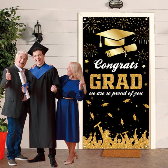 Black and Gold 2026 Graduation Party Background Congraduation Party Decorations Supplies Graduate Backdrop Grad Banner Backdrop Graduation Theme Photography Background