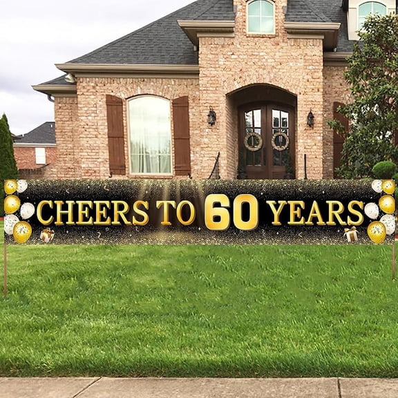 Black & Gold 60th Birthday Banner Decorations - Extra Large 118"x20" Reusable Yard Sign for Men & Women, Over The Hill Party Decor Indoor Outdoor, Diamond Jubilee Celebration
