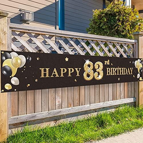 Black Gold 83rd Birthday Banner Party Decorations for Men Women 47.2×11 ...
