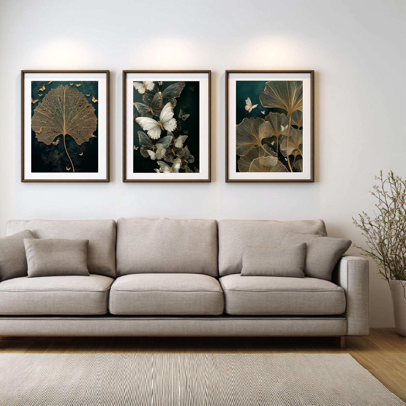 Black Gold Abstract Butterfly Leaves Canvas Painting Wall Art for ...