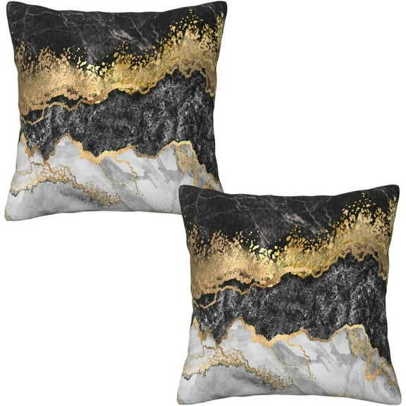 Black and Gold Abstract Marble Throw Pillow Covers 18x18 in Set of 2, Decorative Gold Grey Pillow Case Square Cushion Covers for Sofa Bed Couch Living Room