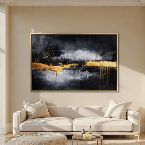 Black and Gold Abstract Wall Art Expressionism Print Modern Minimalist Wall Decor Contemporary Artwork Ready to Hang Poster Decor, Size 8x12 UNFFRAMED F03.1.8l2607