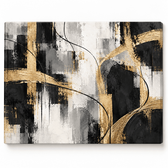 Black Gold Abstract Wall Art, Modern Canvas, Luxury Wall Decor, 10x8in Stretched Canvas Wall Art with Inner Frame, Printed Picture for Home Living Room Bedroom Decor
